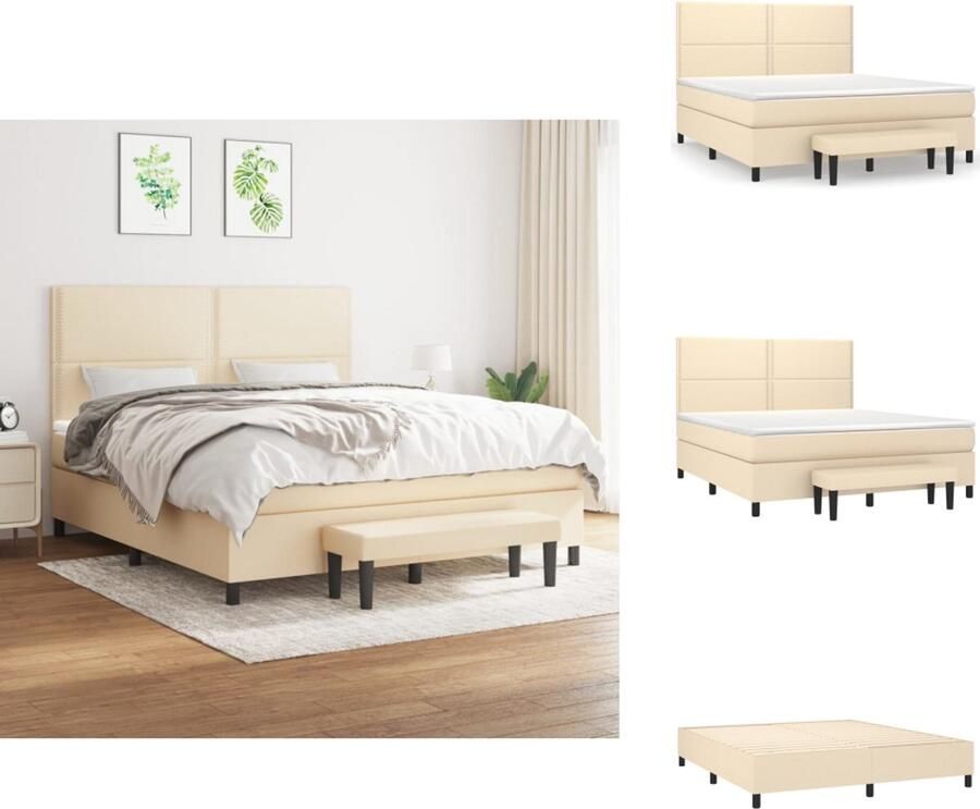 VidaXL Boxspring Boxsprings Pocketveringbed Bed Boxspring met matras stof crèmekleurig 180x200 cm - Foto 2