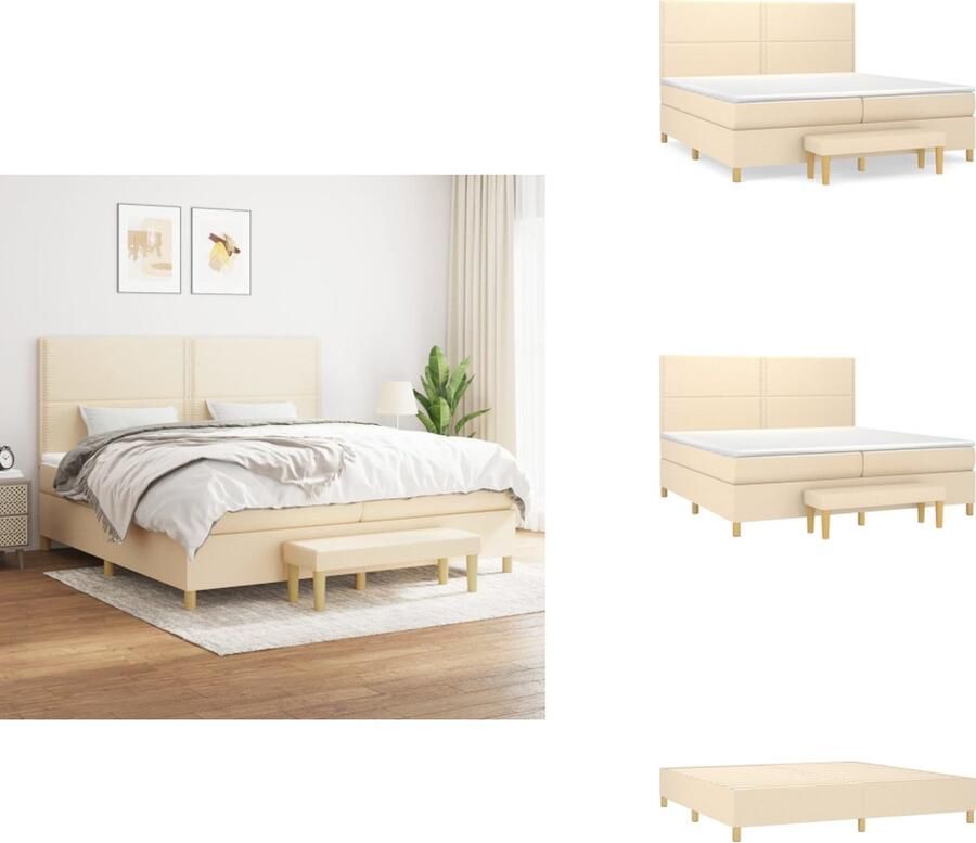 VidaXL Boxspringbed Premium Crème 203 x 200 x 118 128 cm Duurzaam Verstelbaar hoofdbord Pocketvering matras Middelharde ondersteuning Huidvriendelijk topmatras Multifunctioneel bankje Inclusief montagehandleiding Bed - Foto 2