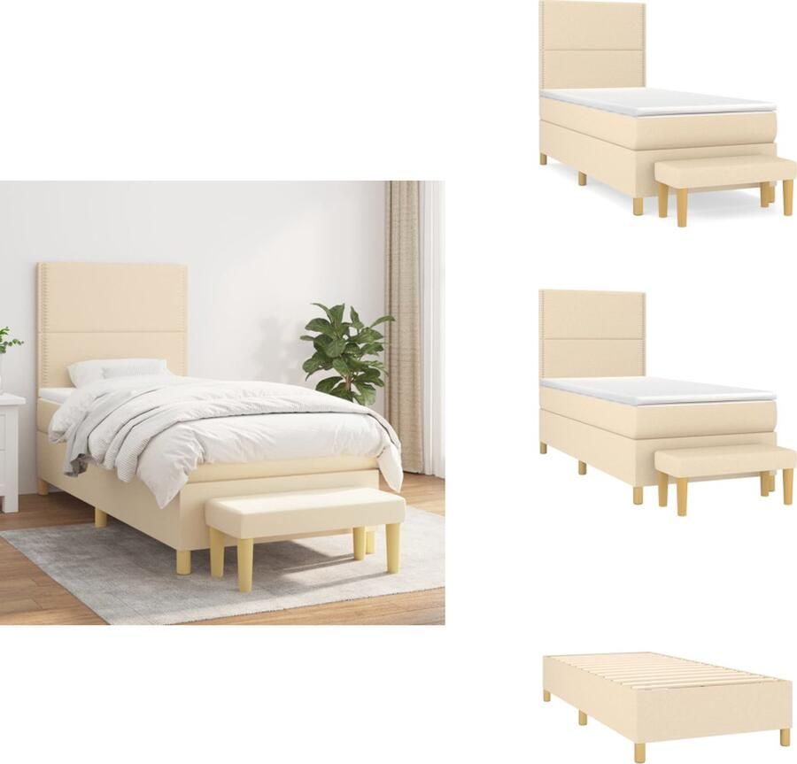 VidaXL Boxspring Bed Maximaal Comfort 203x83x118 128 cm Kleur- Crème Ken- Hoogwaardig materiaal verstelbaar hoofdbord pocketveringmatras middelharde ondersteuning huidvriendelijk topmatras multifunctioneel bankje Bed