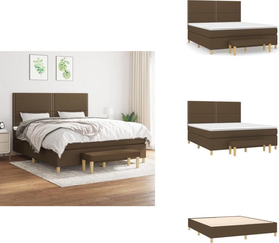 VidaXL Boxspringbed Donkerbruin 203x160x118 128 cm Pocketvering Matras Middelharde Ondersteuning Huidvriendelijk Topmatras Multifunctioneel Bankje Bed
