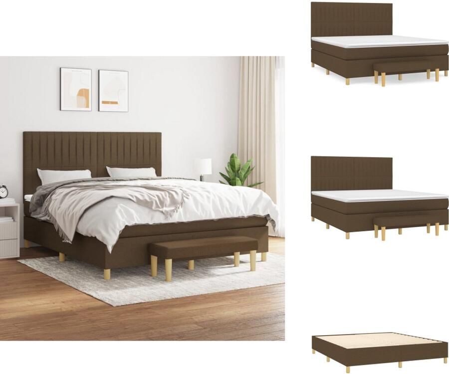 VidaXL Boxspringbed Donkerbruin 203x160x118 128 cm Pocketvering Matras Middelharde Ondersteuning Huidvriendelijk Topmatras Multifunctioneel Bankje Bed - Foto 2