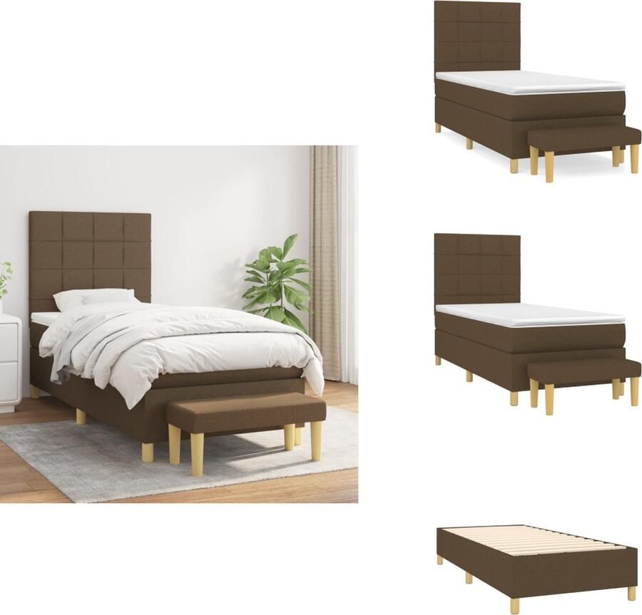 VidaXL Boxspringbed Pocketvering Duurzaam Verstelbaar hoofdbord Middelharde ondersteuning Huidvriendelijk topmatras + Montagehandleiding Kleur- donkerbruin Afmetingen- 193 x 90 x 118 128 cm Bed