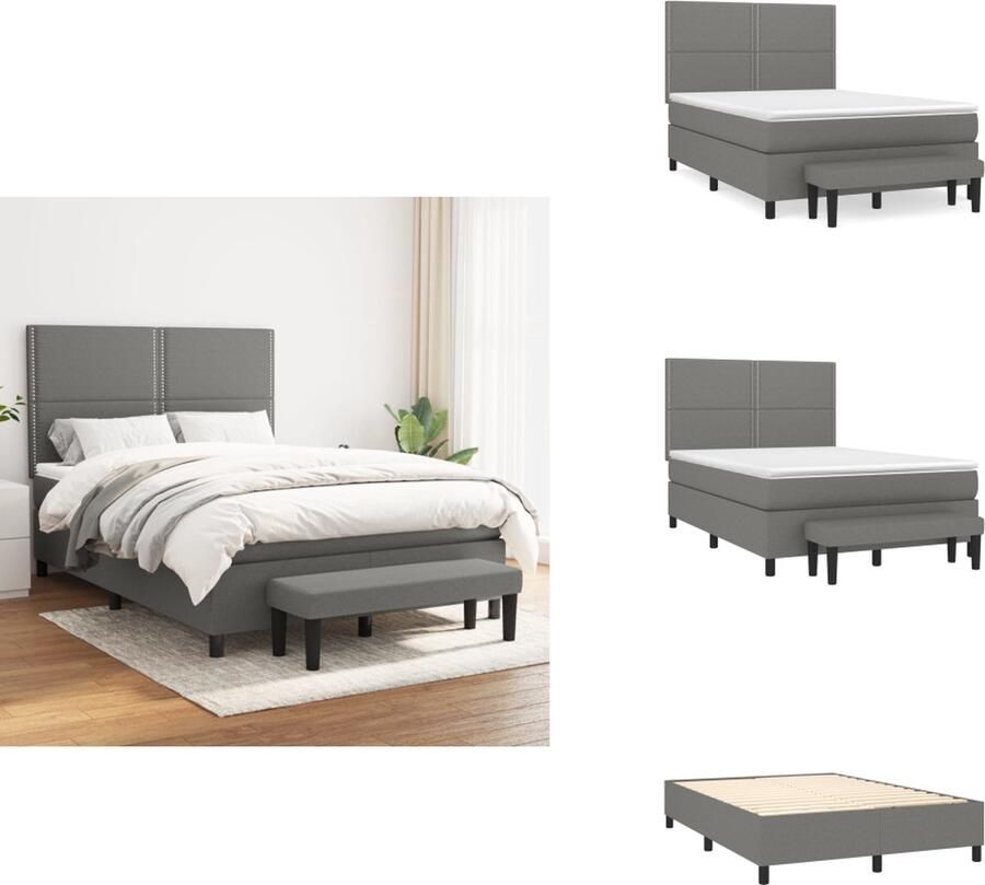 VidaXL Boxspringbed Rustgevende Nachtrust 203 x 144 x 118 128 cm Donkergrijs Duurzaam Materiaal Verstelbaar Hoofdbord Pocketvering Matras Middelharde Ondersteuning Huidvriendelijk Topmatras Multifunctioneel Bankje Bed - Foto 3
