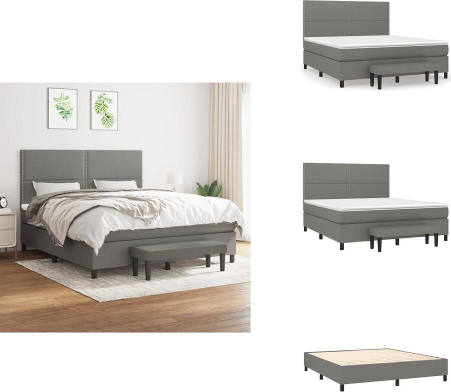 VidaXL Boxspringbed Donkergrijs 203 x 160 x 118 128 cm Pocketvering Matras Verstelbaar Hoofdbord Huidvriendelijk Topmatras Multifunctioneel Bankje Bed