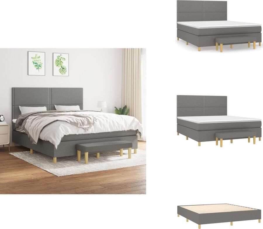 VidaXL Boxspringbed Donkergrijs 203 x 180 x 118 128 cm Verstelbaar hoofdbord Pocketvering matras Middelharde ondersteuning Huidvriendelijk topmatras Multifunctioneel bankje Bed