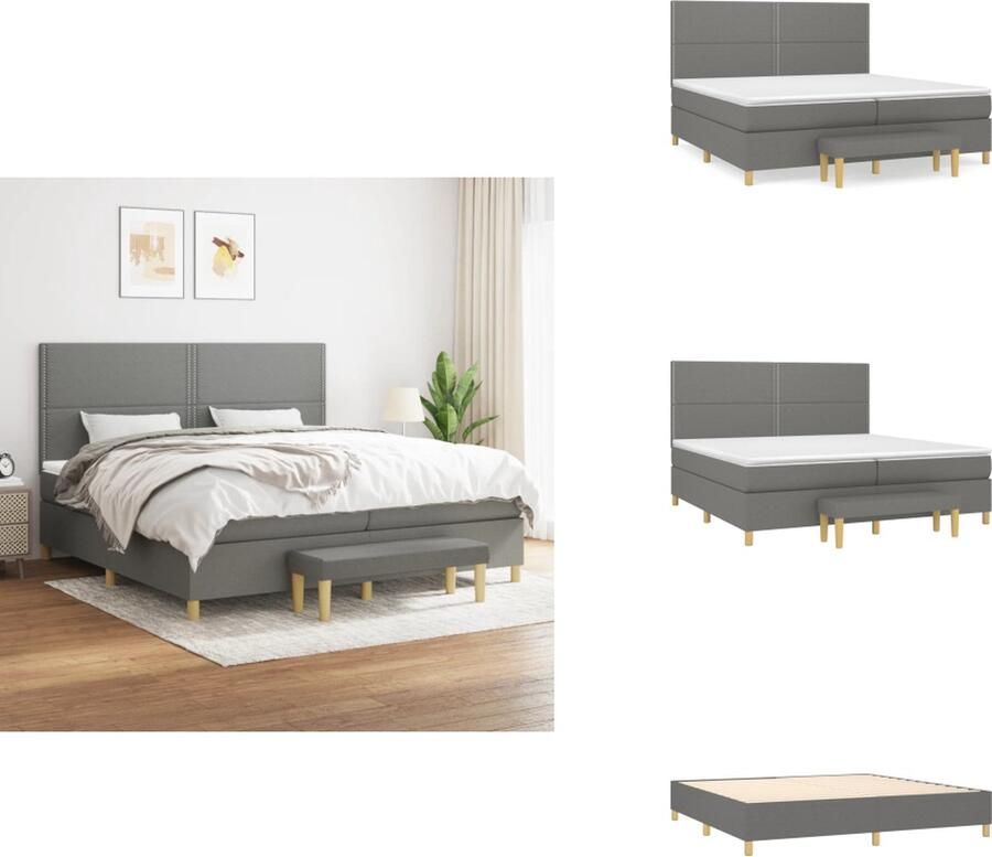 VidaXL Boxspringbed Donkergrijs 203 x 200 x 118 128 cm Met verstelbaar hoofdbord Pocketvering matras Middelharde ondersteuning Huidvriendelijk topmatras Multifunctioneel bankje Bed