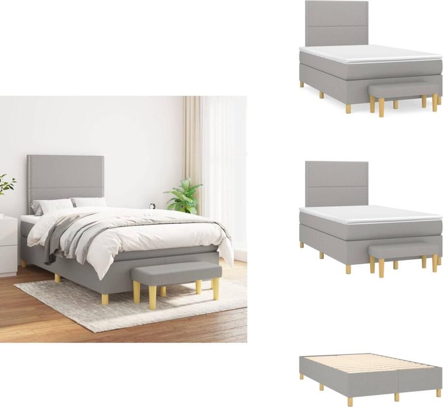 VidaXL Bedframe Lichtgrijs Stof 203 x 120 x 118 128 cm Verstelbaar hoofdeind Pocketvering matras Middelharde ondersteuning Huidvriendelijk topmatras Inclusief bankje Bed