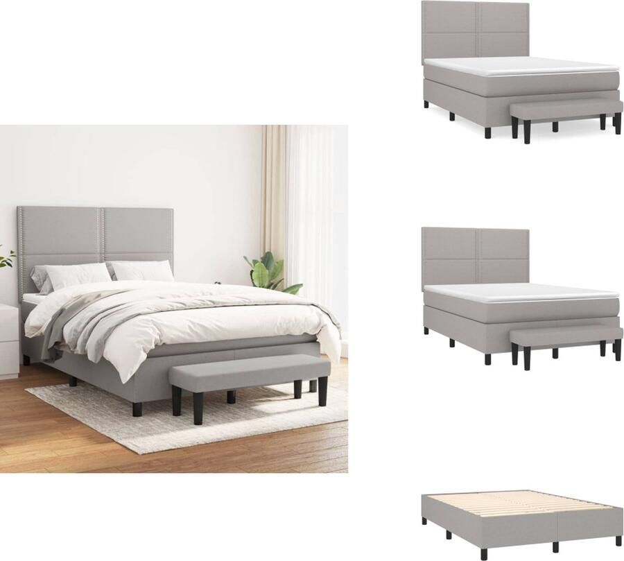 VidaXL Boxspringbed Pocketvering matras Middelharde ondersteuning Huidvriendelijk topmatras Multifunctioneel bankje Lichtgrijs 203 x 144 x 118 128 cm Bed - Foto 2