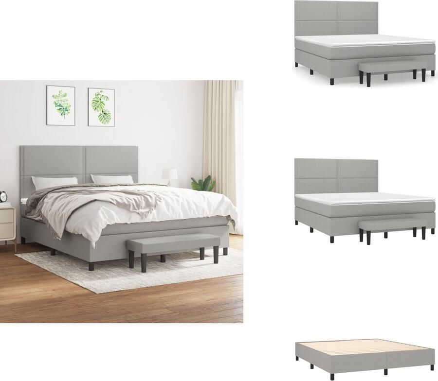 VidaXL Boxspringbed Lichte Grijs 203 x 180 x 118 128 cm Hoogte verstelbaar Pocketvering matras Middelharde ondersteuning Huidvriendelijk topmatras Multifunctioneel bankje Bed
