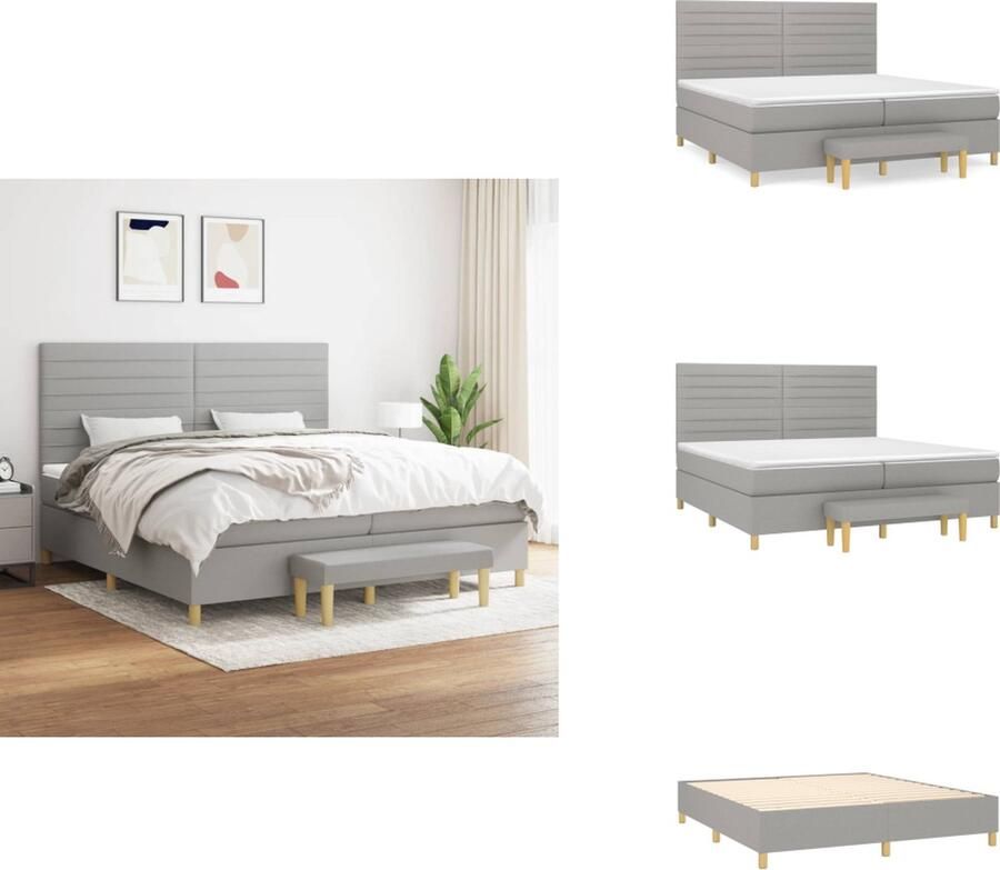 VidaXL boxspringbed 203 x 200 x 118 128 cm Duurzaam materiaal praktisch hoofdbord comfortabele ondersteuning pocketvering matras middelharde ondersteuning huidvriendelijk topmatras multifunctioneel bankje Bed