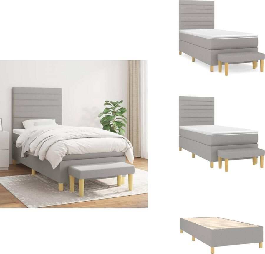 VidaXL Boxspringbed Optima Bed 203 x 83 x 118 128 cm Lichtgrijs Met verstelbaar hoofdbord Pocketvering matras Middelharde ondersteuning Huidvriendelijk topmatras Inclusief montagehandleiding Bed - Foto 1