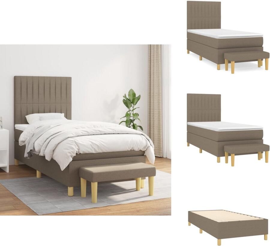 VidaXL Boxspringbed naam Bed 203x100x118 128 cm Kleur- Taupe Pocketvering matras Middelharde ondersteuning Huidvriendelijk topmatras Inclusief bankje Bed - Foto 2