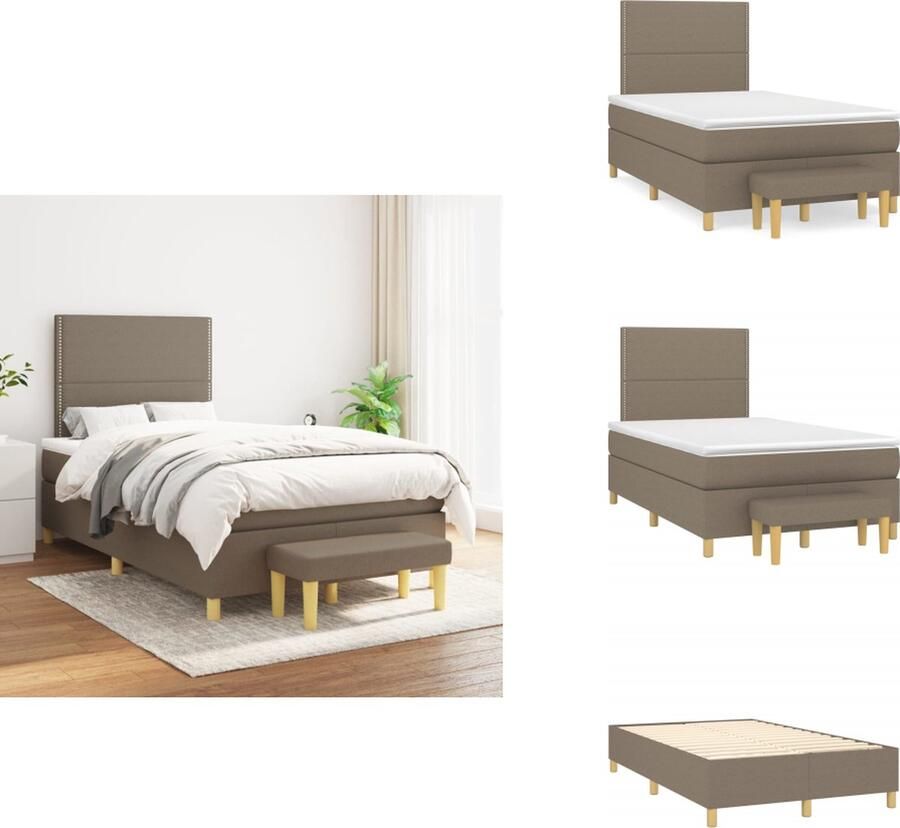 VidaXL Boxspringbed Comfort 120x200 cm Taupe Duurzaam In hoogte verstelbaar hoofdbord Pocketvering matras Middelharde ondersteuning Huidvriendelijk topmatras Multifunctioneel bankje Bed