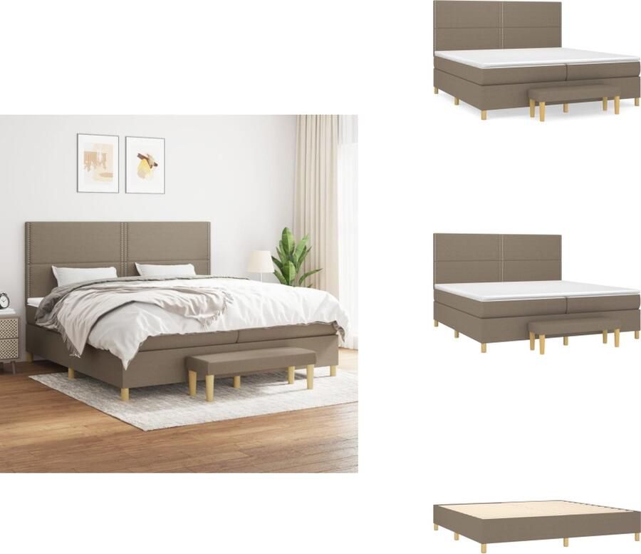VidaXL Boxspringbed Comfortabele ondersteuning Middelharde ondersteuning Duurzaam materiaal Pocketvering matras Huidvriendelijk topmatras Multifunctioneel bankje Kleur- taupe Afmetingen- 203 x 200 x 118 128 cm Bed