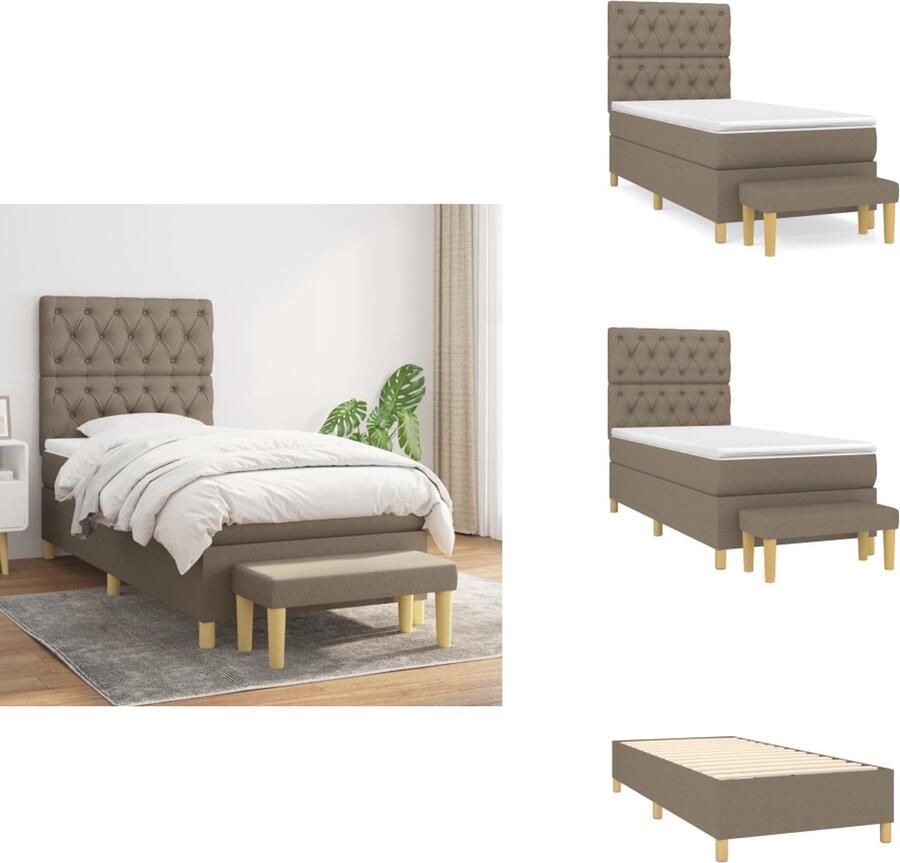 VidaXL Boxspringbed Pocketvering matras Middelharde ondersteuning Huidvriendelijk topmatras Multifunctioneel bankje Kleur- taupe Afmetingen- 203 x 83 x 118 128 cm (L x B x H) Bed