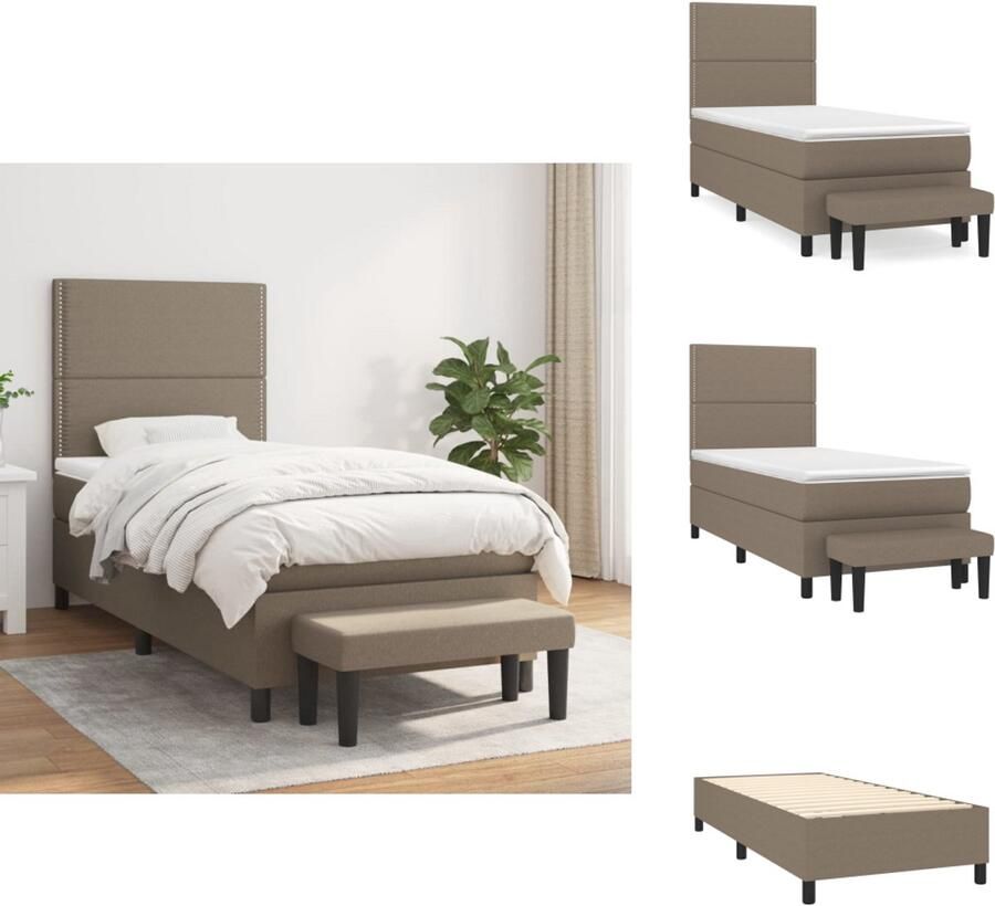 VidaXL Boxspringbed Premium Crème 203 x 200 x 118 128 cm Duurzaam Verstelbaar hoofdbord Pocketvering matras Middelharde ondersteuning Huidvriendelijk topmatras Multifunctioneel bankje Inclusief montagehandleiding Bed