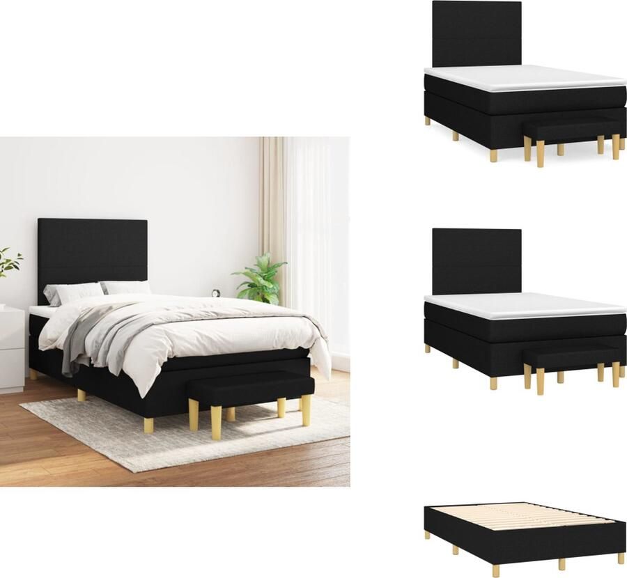 VidaXL Boxspringbed Zwart 203 x 120 x 118 128 cm Duurzaam materiaal Verstelbaar hoofdbord Pocketvering matras Middelharde ondersteuning Huidvriendelijk topmatras Multifunctioneel bankje Bed
