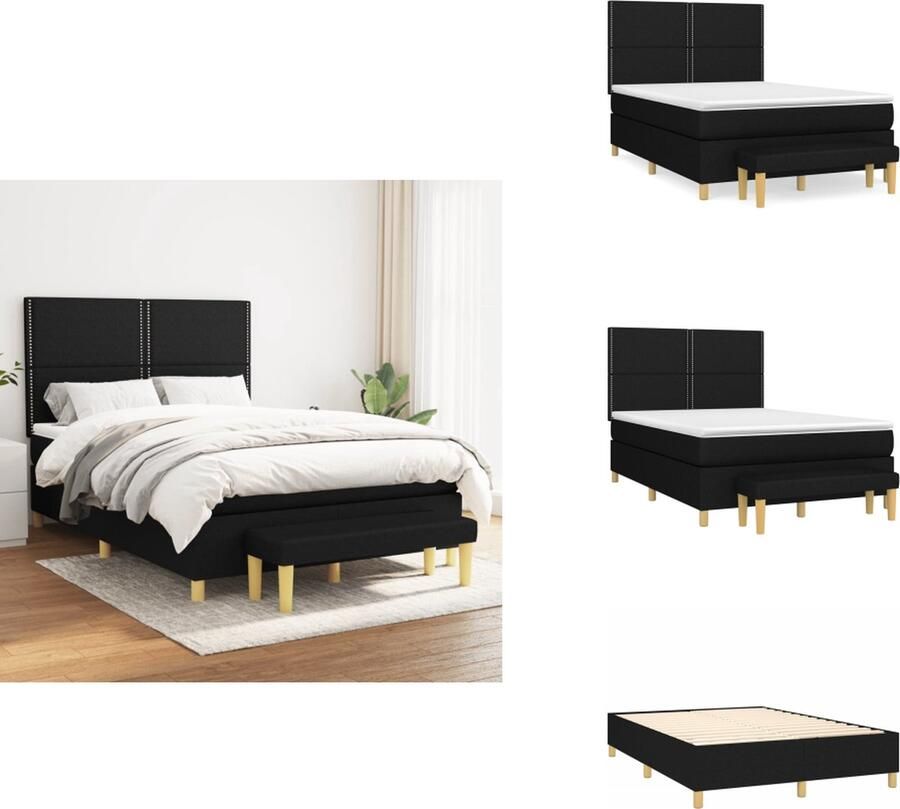 VidaXL Boxspringbed Pocketvering 140x190 cm Zwart Duurzaam Verstelbaar hoofdbord Middelharde ondersteuning Huidvriendelijk topmatras Multifunctioneel bankje Compleet met montagehandleiding Inclusief matras en topmatras Bed