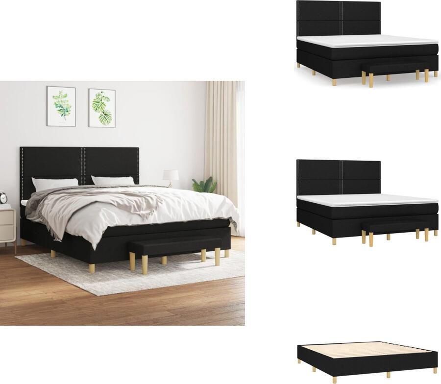 VidaXL Boxspringbed Pocketvering 180 x 200 cm Zwart Duurzaam Verstelbaar hoofdbord Middelharde ondersteuning Huidvriendelijk topmatras Multifunctioneel bankje Bed