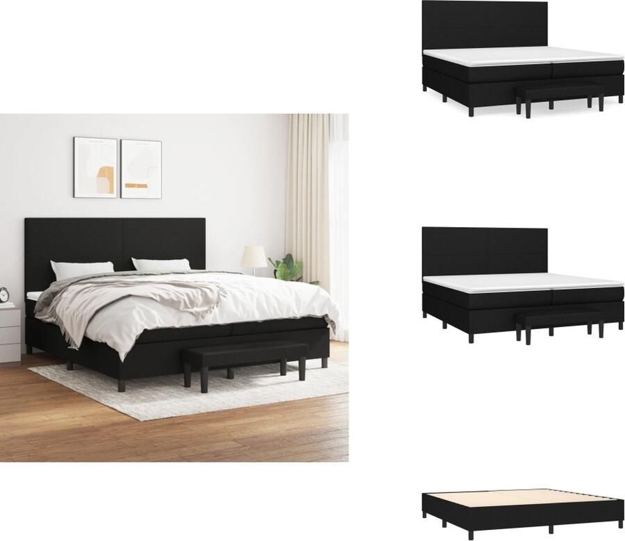 VidaXL Boxspringbed Luxe Zwart 203 x 200 x 118 128 cm Pocketvering Matras Middelharde Ondersteuning Huidvriendelijk Topmatras Multifunctioneel Bankje Inclusief Montagehandleiding Bed - Foto 2