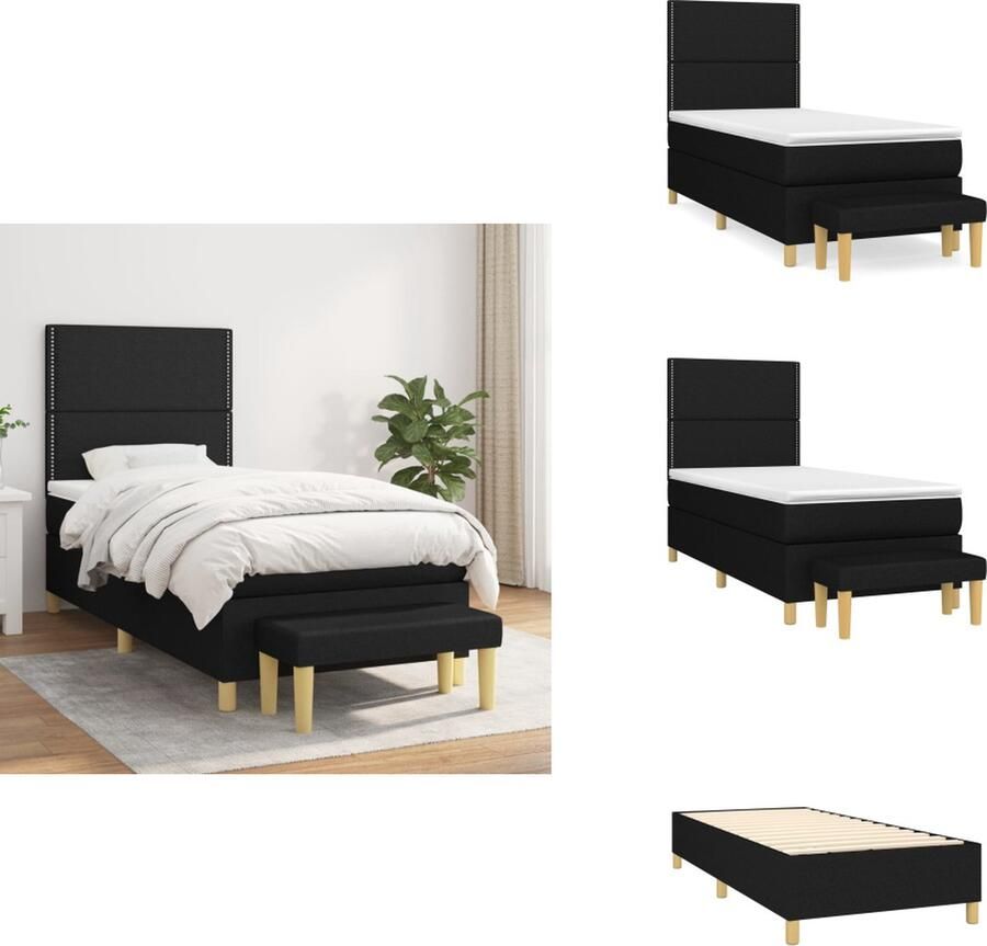 VidaXL Boxspringbed Pocketvering Matras Middelharde Ondersteuning Huidvriendelijk Topmatras Multifunctioneel Bankje Kleur- Zwart Afmetingen- 203 x 90 x 118 128 cm Bed - Foto 2