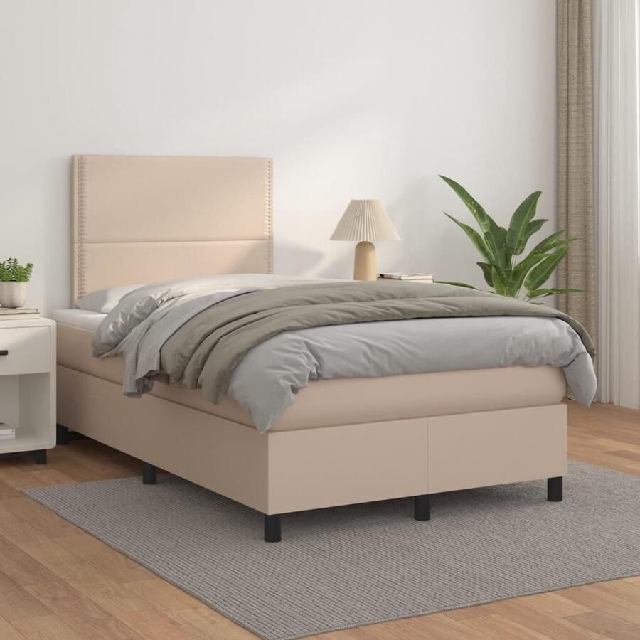 VidaXL Boxspring Cappuccino 120x200 cm Inclusief Matras Boxspringbed Boxspring Kapstok Bruine Bank Lederlook Bedroom Furniture Slaapkamermeubelen Tweepersoonsbed King Size Bed - Foto 2