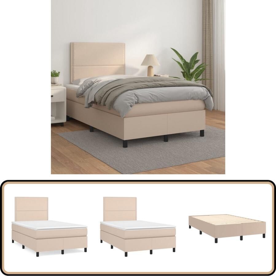 VidaXL Boxspring Cappuccino 120x200 cm Inclusief Matras Boxspringbed Boxspring Kapstok Bruine Bank Lederlook Bedroom Furniture Slaapkamermeubelen Tweepersoonsbed King Size Bed