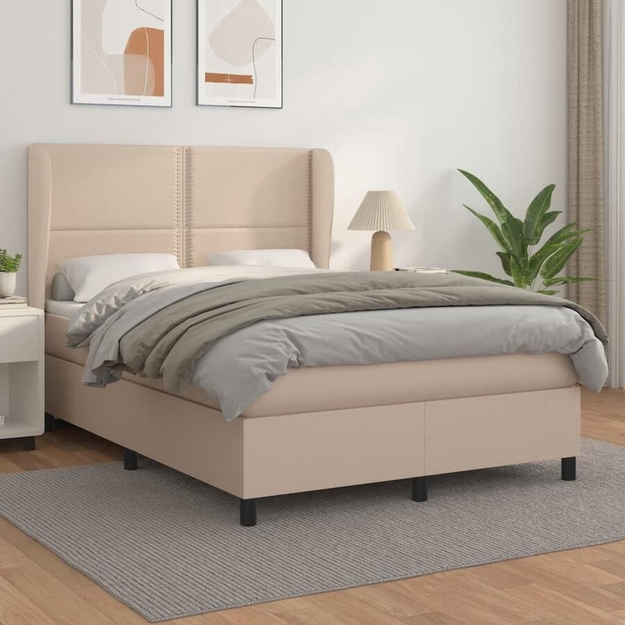 VidaXL Boxspring Cappuccino 140x190 cm Inclusief Matras Boxspringbed Boxspring Lederlook Bruine Boxspring Tweepersoonsbed King Size Bed Adjustable Headboard Pocketveer Matras Medium Hard Mattress - Foto 2