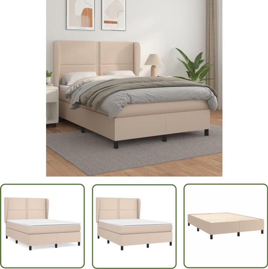 VidaXL Boxspring Cappuccino 140x190 cm Inclusief Matras Boxspringbed Boxspring Lederlook Bruine Boxspring Tweepersoonsbed King Size Bed Adjustable Headboard Pocketveer Matras Medium Hard Mattress