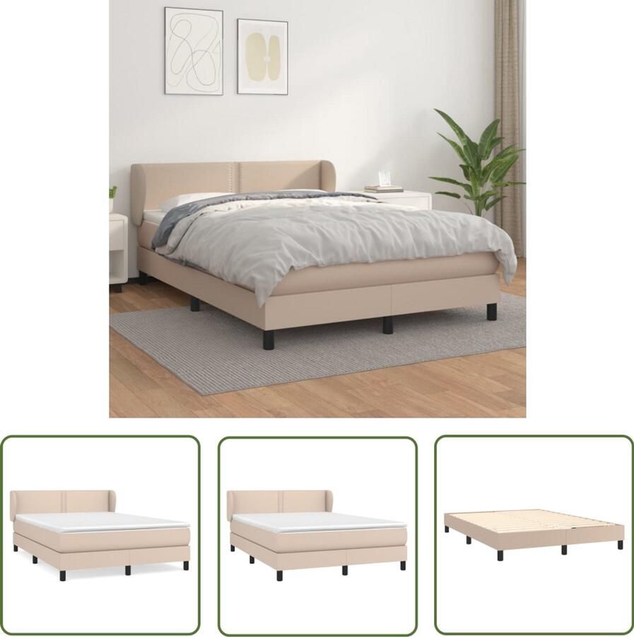 VidaXL Boxspring Cappuccino 140x200 cm Boxspringbed Kunstleder Bed Kapstok Tweepersoonsbed Slaapkamer Meubels Bedroom Furniture Bruine Bed