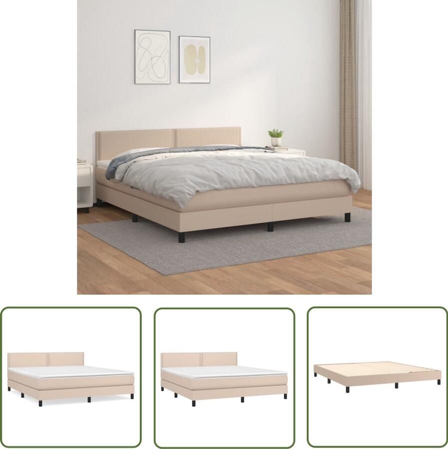 VidaXL Boxspring Cappuccino 160x200 cm Boxspringbed Boxspring Bed Slaapkamer Kapstok Bruine Meubels Lederlook Designmeubel Modern Bed Tweepersoonsbed