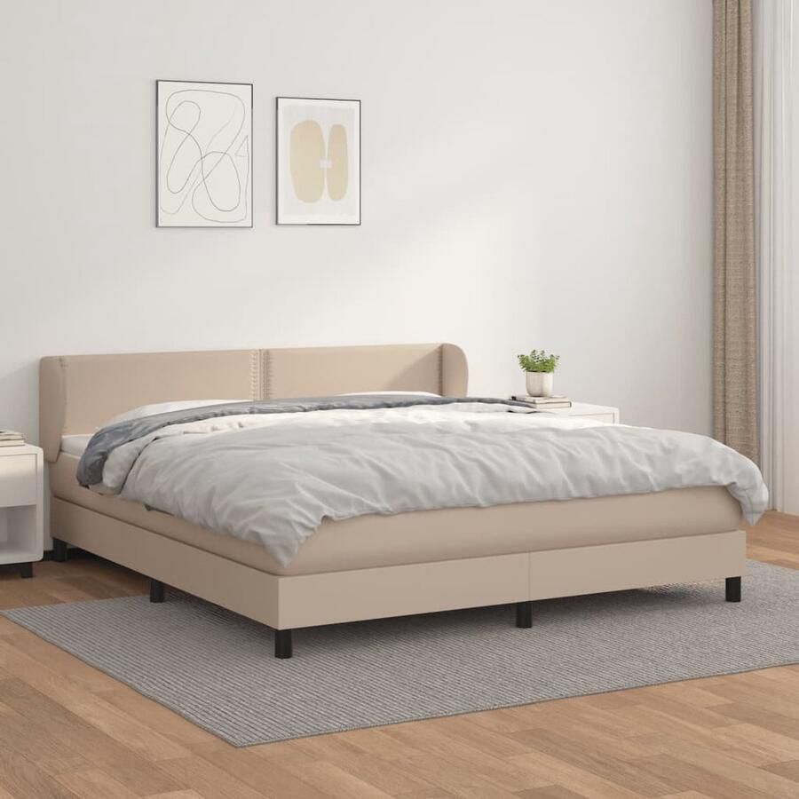 VidaXL Boxspring Kunstleer Cappuccino 180x200 cm Boxspringbed Slaapcomfort Kapstok Bruine Bank Lederlook Design Slaapkamer Tweepersoonsbed King Size Bed Bedroom Furniture - Foto 2
