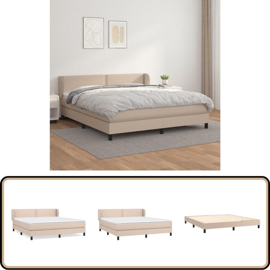VidaXL Boxspring Cappuccino 160x200 cm Inclusief Matrassen Boxspringbed Kunstleder Bed Pocketveer Matras Midden Hard Slaapkamer Meubels Tweepersoons Bed Bruine Bed