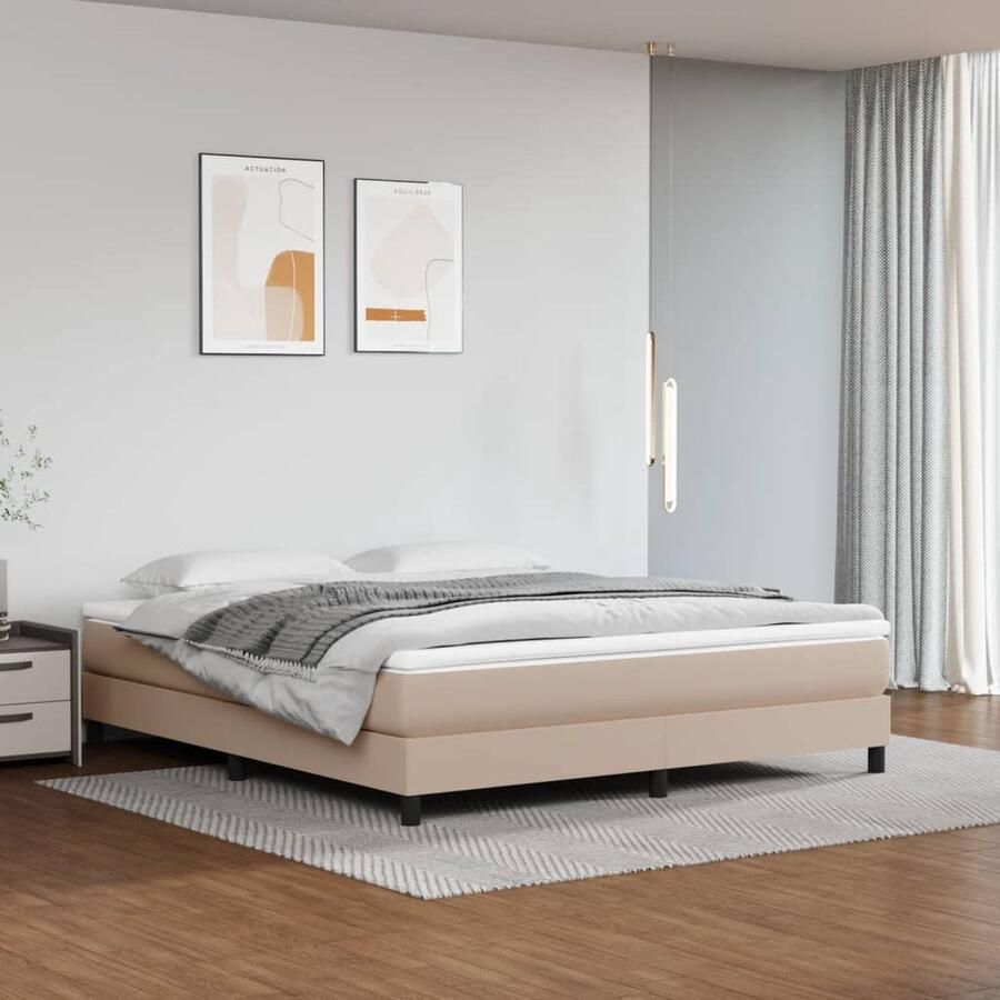 VidaXL Boxspring Kunstleer Cappuccino 180x200 cm Boxspringbed Boxsprings Slaapcomfort Kapstok Bruine Bank Lederlook Design Slaapkamer Bedroom Furniture - Foto 2
