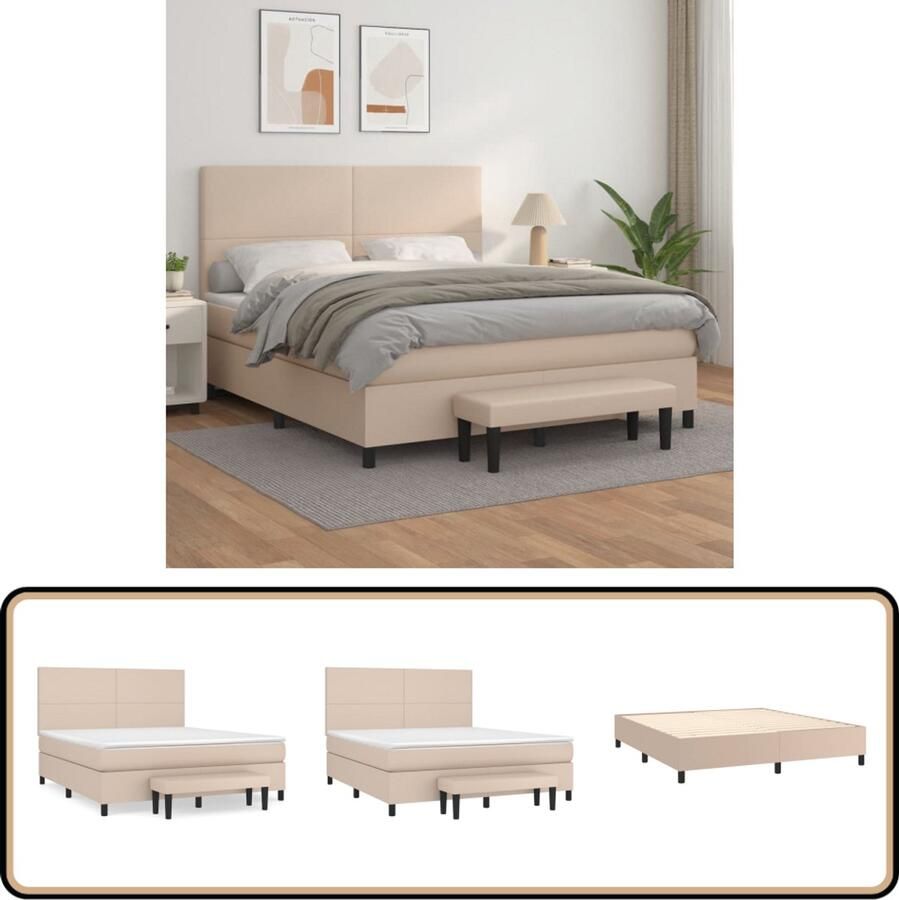 VidaXL Boxspring Cappuccino 180x200 cm Inclusief Matras Boxspringbed Boxspring Bed Frame Kapstok Lederlook Multifunctionele Bank Pocketed Veren Middelhard Matras Adjustable Headboard Bedroom Furniture