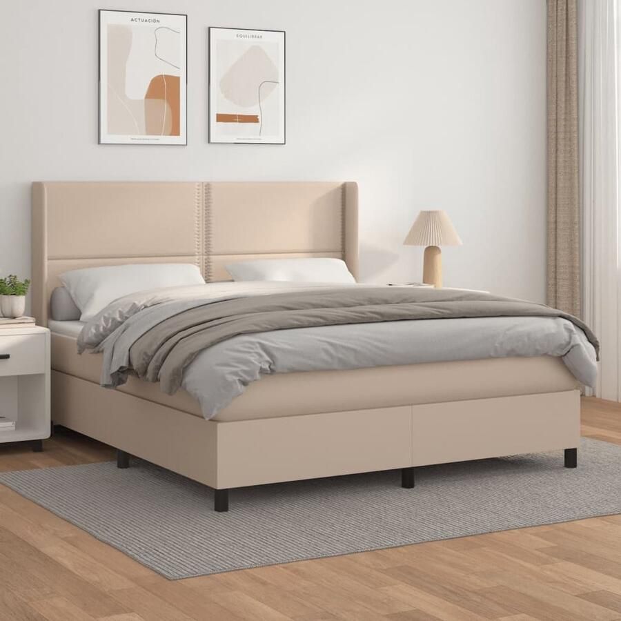 VidaXL Boxspring Cappuccino 180x200 cm Inclusief Matras Boxspringbed Kunstleder Bed Kapstok Bed Tweepersoonsbed King Size Bed Bruine Bedbank Slaapkamer Meubels - Foto 2