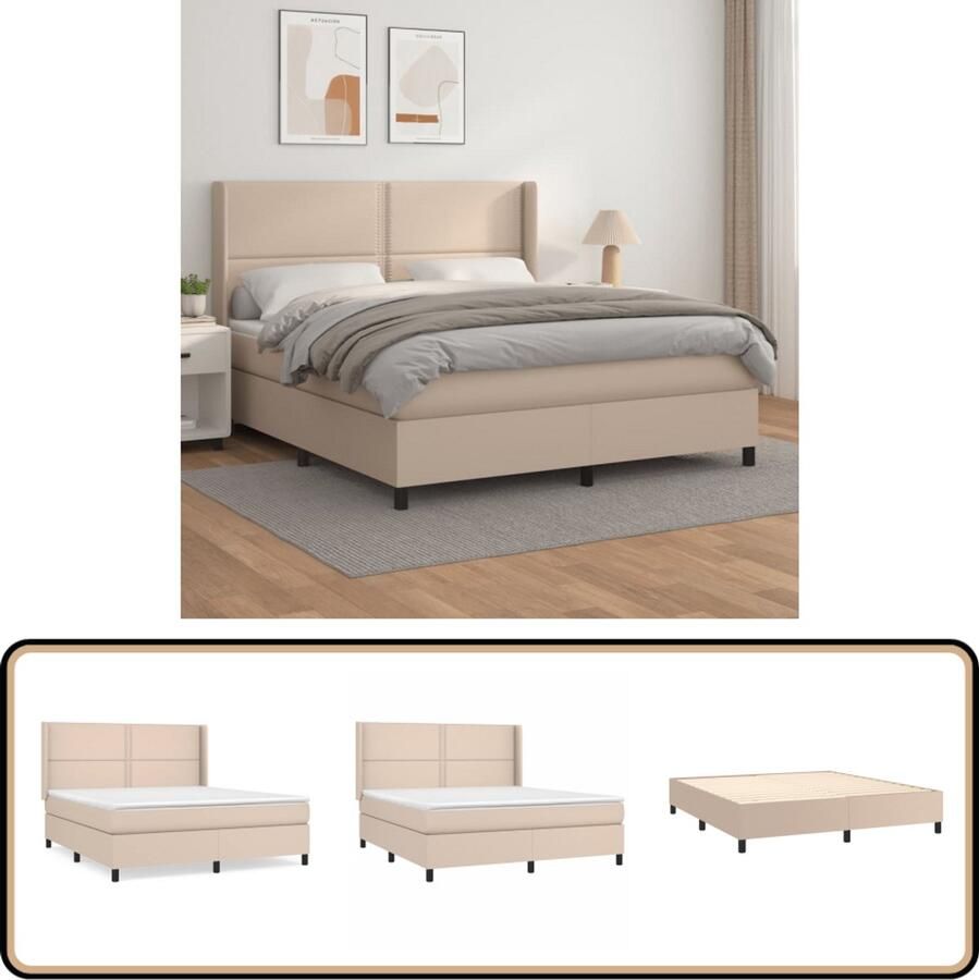 VidaXL Boxspring Cappuccino 180x200 cm Inclusief Matras Boxspringbed Kunstleder Bed Kapstok Bed Tweepersoonsbed King Size Bed Bruine Bedbank Slaapkamer Meubels