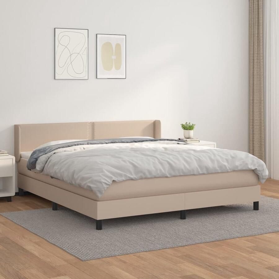VidaXL Boxspring Cappuccino 180x200 cm Inclusief Matras Boxspringbed Slaapcomfort Lederlook Bruine Bank Kapstokje Bedroom Decoratie Slaapkamer Meubels Tweepersoonsbed - Foto 2