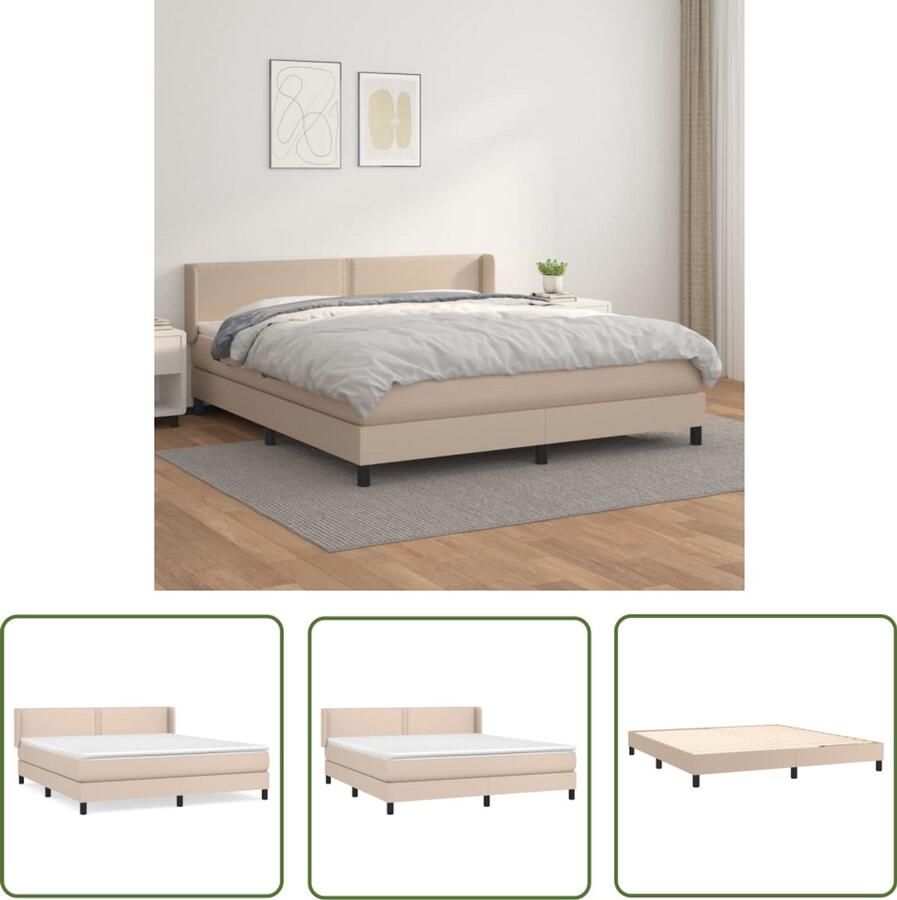 VidaXL Boxspring Cappuccino 180x200 cm Inclusief Matras Boxspringbed Slaapcomfort Lederlook Bruine Bank Kapstokje Bedroom Decoratie Slaapkamer Meubels Tweepersoonsbed