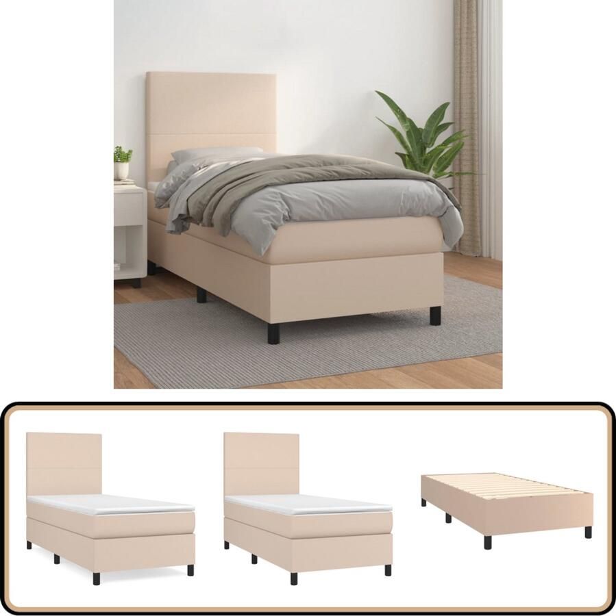 VidaXL Boxspring Cappuccino 80x200 cm Inclusief Matras Boxspringbed Kunstleder Bed Bruin Bed Pocketveer Matras Middeld Hard Matras