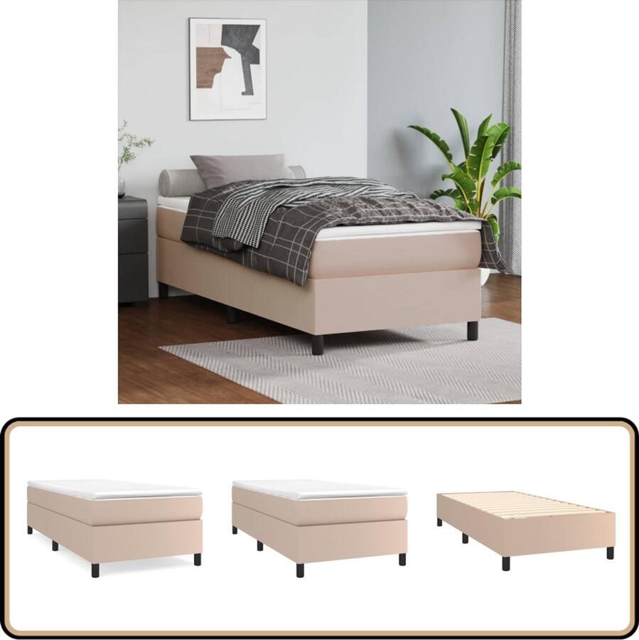 VidaXL Boxspring Cappuccino 80x200 cm Inclusief Matras Boxspringbed Kunstleder Bed Frame Pocketveer Matras Middelhard Huidgevend Topmatras Slaapkamer Meubels Bruine Bedden