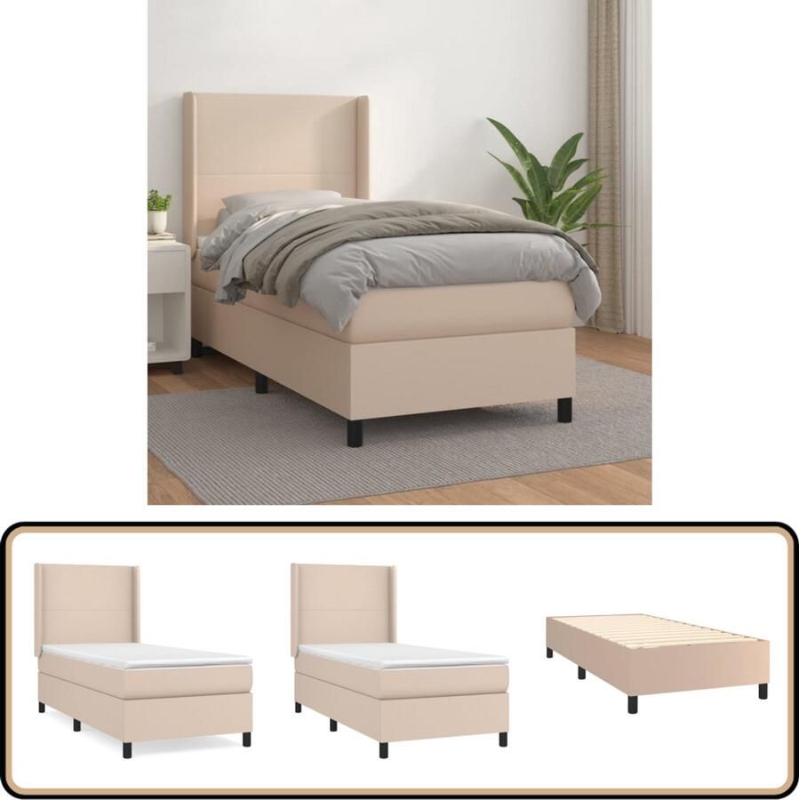 VidaXL Boxspring Kunstleer Cappuccino 80x200 cm Boxspringbed Kunstleder Bed Pocketveer Matras Bruine Boxspring Tweepersoons Bed Boxspring 80x200 Boxspring Frame