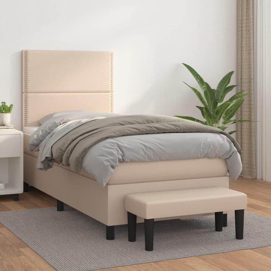 VidaXL Boxspring met Matras Cappuccino 100x200 cm Boxspringbed Cappuccino Kleur Kunstleder Tweepersoonsbed Boxspring Bed Frame Hoofdbord Matras Topper Bank - Foto 2