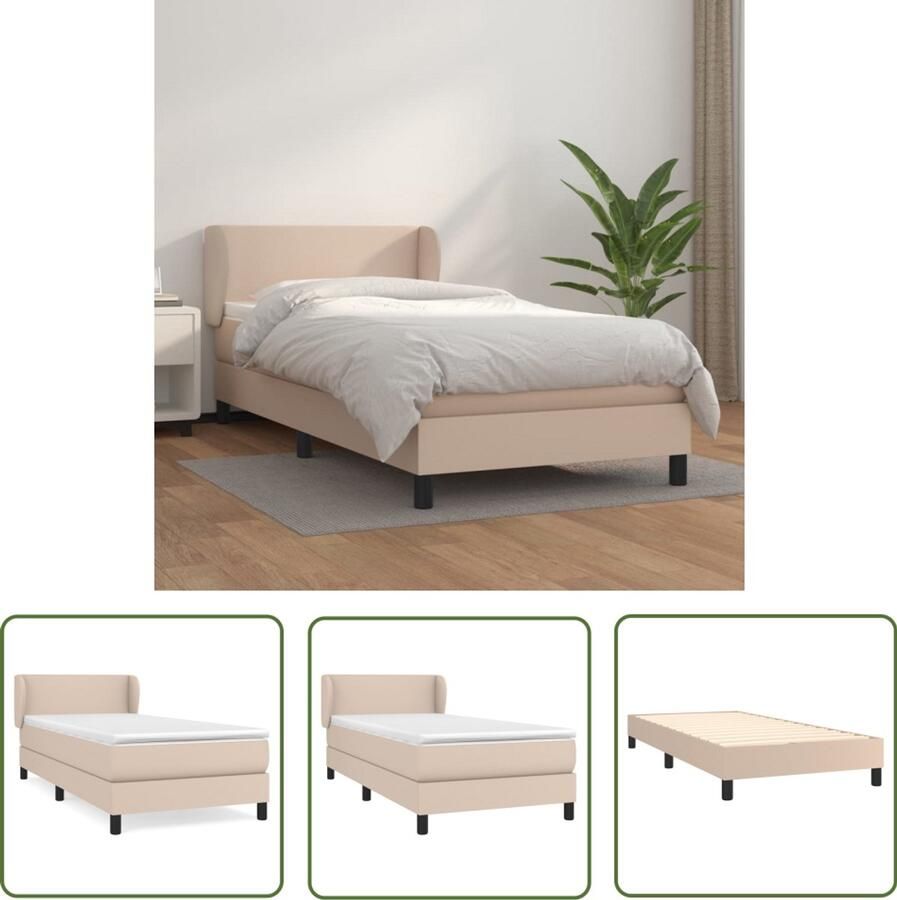 VidaXL Boxspring Cappuccino Kunstleer 90x200 cm Boxspringbed Kunstleder Bed Bruine Boxspring Tweepersoons Bed Kapstokje Slaapkamer Meubels Pocketed Veren Matras Middelhard Matras