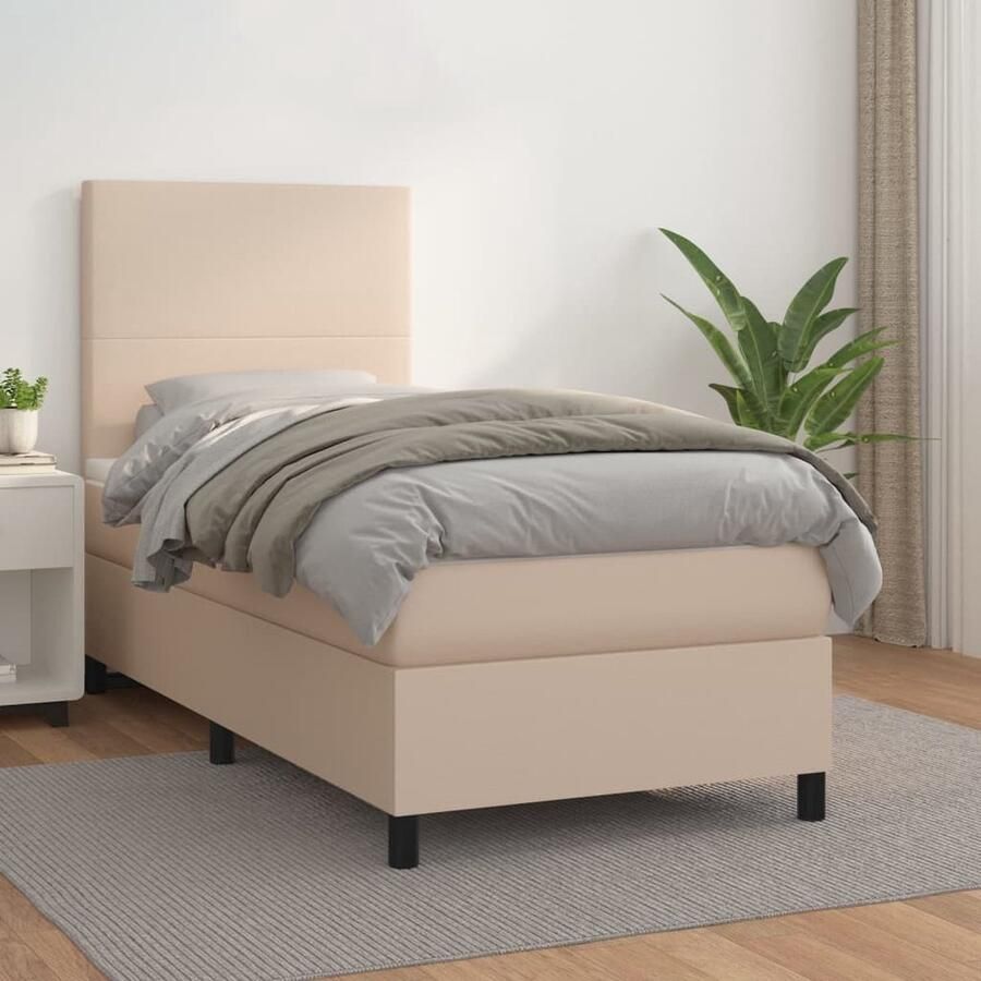 VidaXL Boxspring Kunstleer Cappuccino 100x200 cm Boxspring Bed Slaapcomfort Kapstok Bruine Bank Lederlook Design Bed Tweepersoonsbed Bedroom Furniture - Foto 2