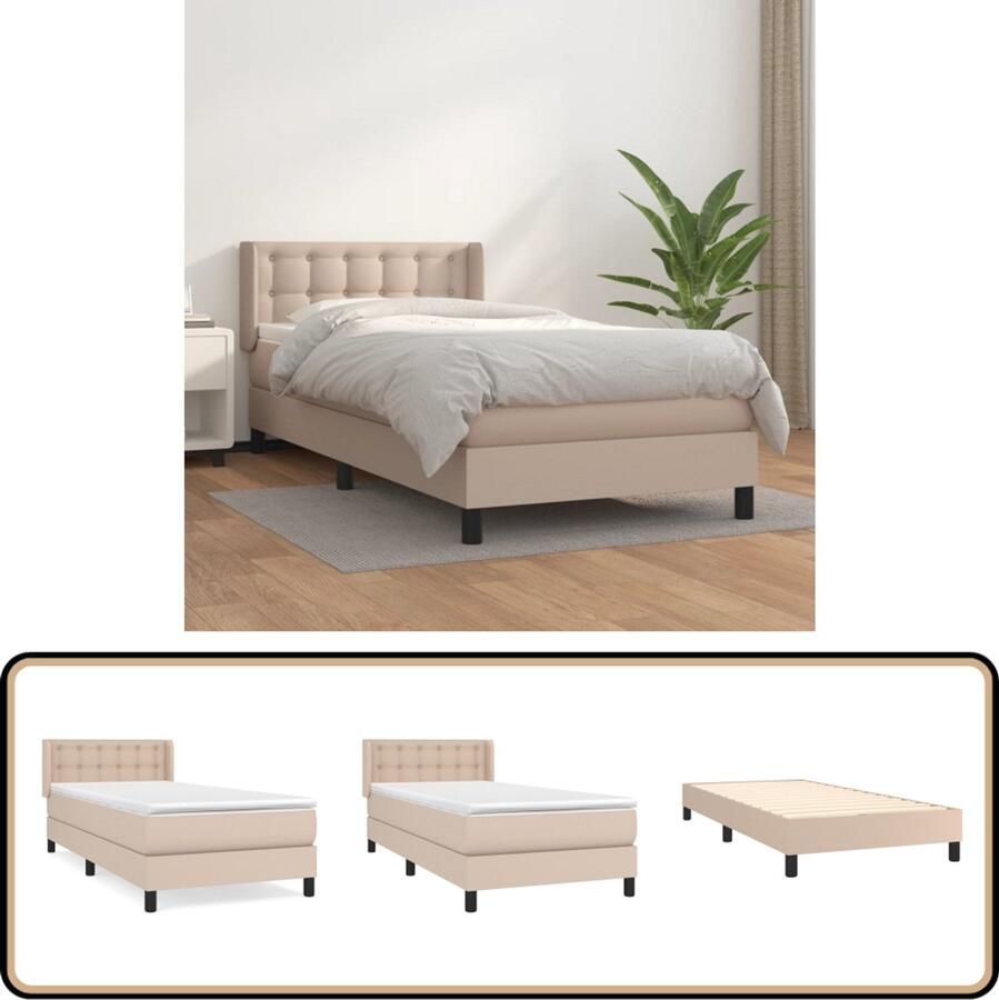VidaXL Boxspring Cappuccino 90x200 cm Inclusief Matras Boxspringbed Kunstleder Bed Pocketveer Matras Middenhard Bruine Boxspring 90x200