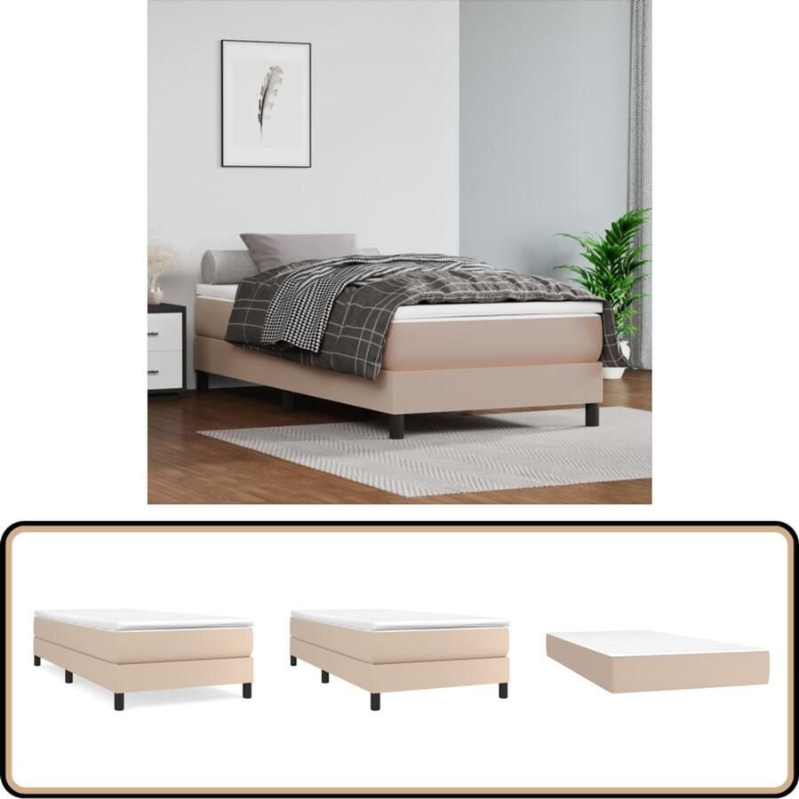 VidaXL Boxspring Kunstleer Cappuccino 90x190 cm Boxspringbed Boxspring Bed Frame Kapstok Bruine Meubels Lederlook Bedroom Furniture