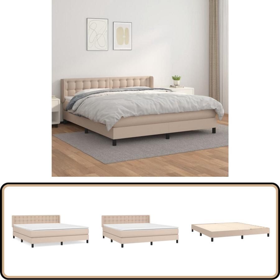 VidaXL Boxspring Cappuccino Kunstleer 160x200 cm Boxspringbed Bruin Boxspring Kapstok Slaapkamer Meubels Tweepersoons Bed