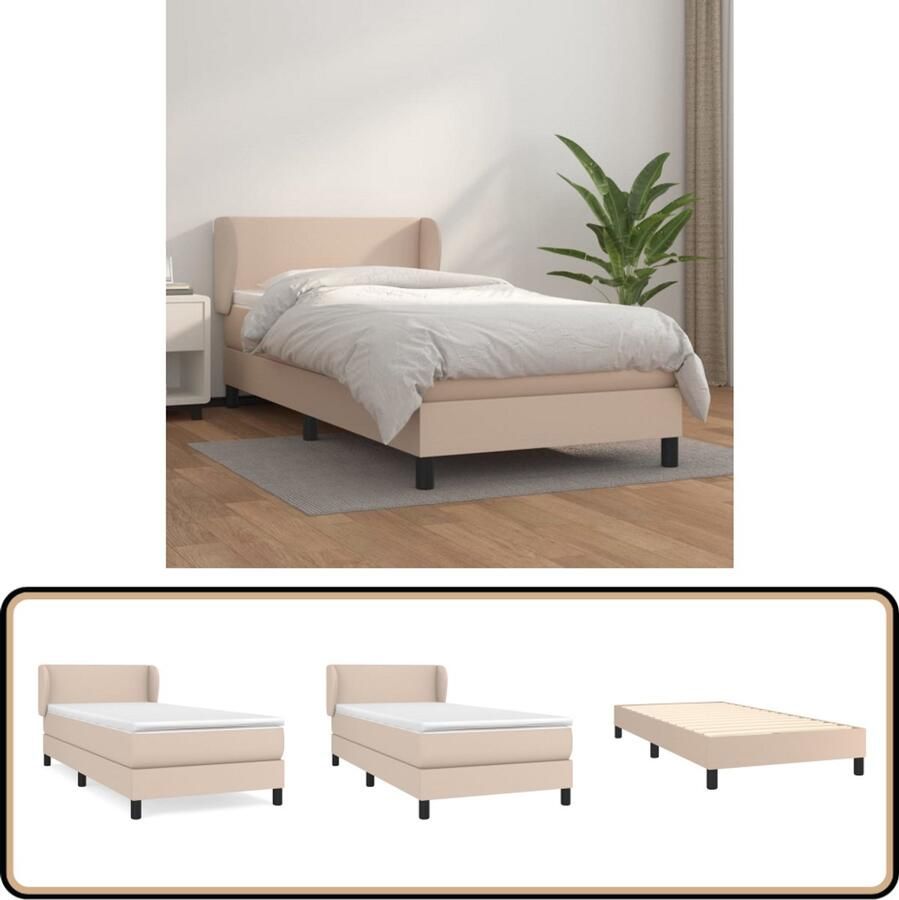 VidaXL Boxspring Cappuccino Kunstleer 80x200 cm Boxspringbed Kunstleder Bed Kapstok Slaapkamer Meubels Tweepersoons Bed Bruine Bed