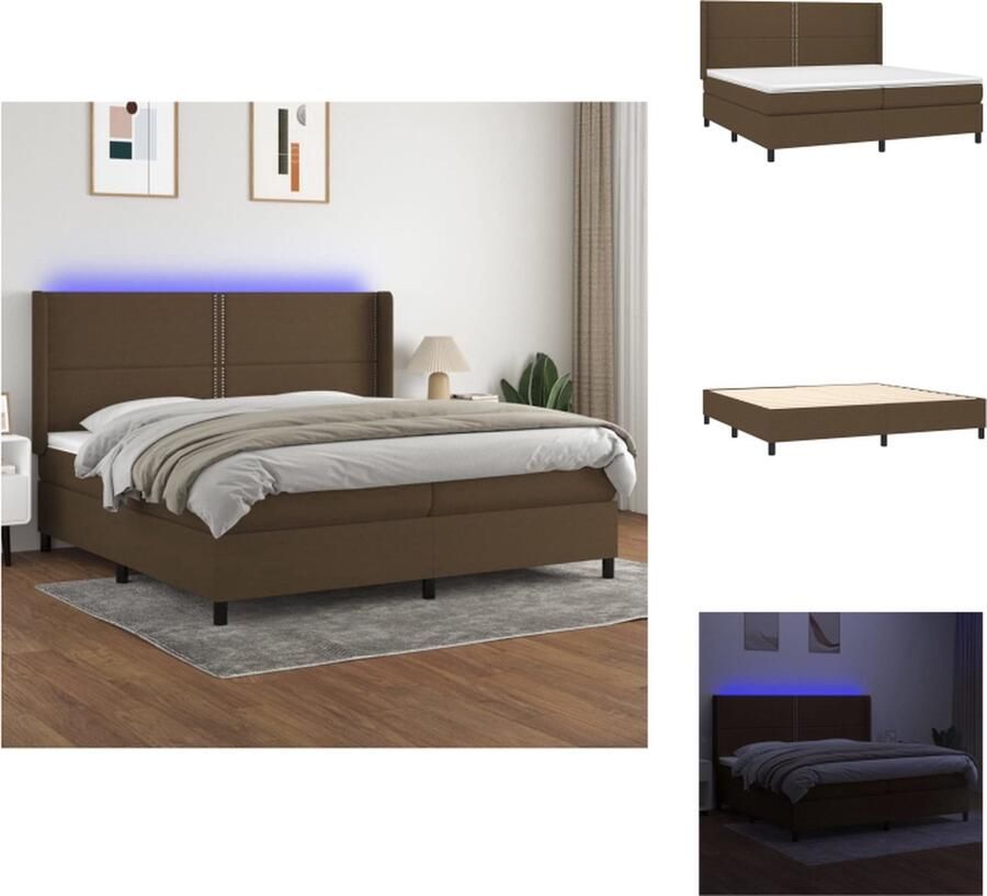 VidaXL Boxspring Bed Donkerbruin 203x203x128 cm Verstelbaar hoofdbord Kleurrijke LED-verlichting Pocketvering matras Huidvriendelijk topmatras Inclusief montagehandleiding Met USB-aansluiting Bed - Foto 3